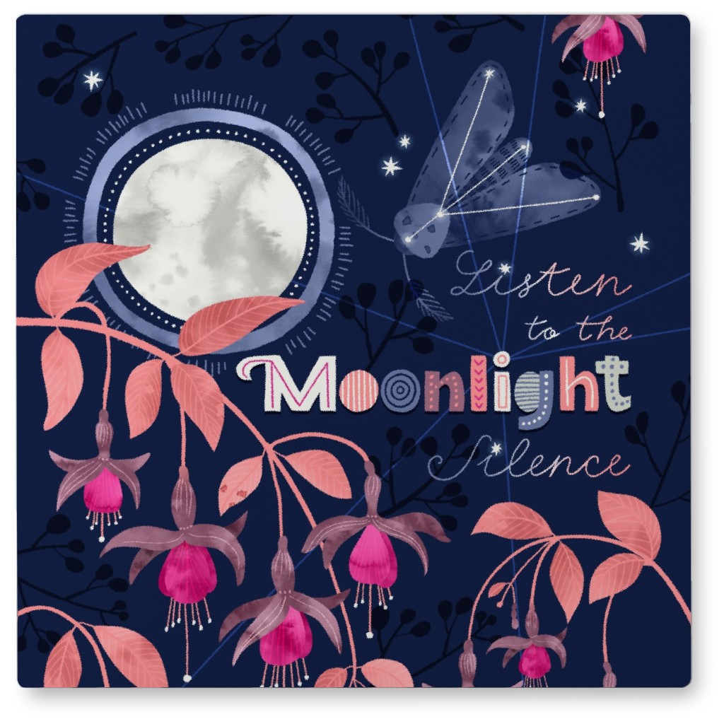 Moonlight Silence Quote - Blue Photo Tile, Metal, 8x8, Blue, True Blue
