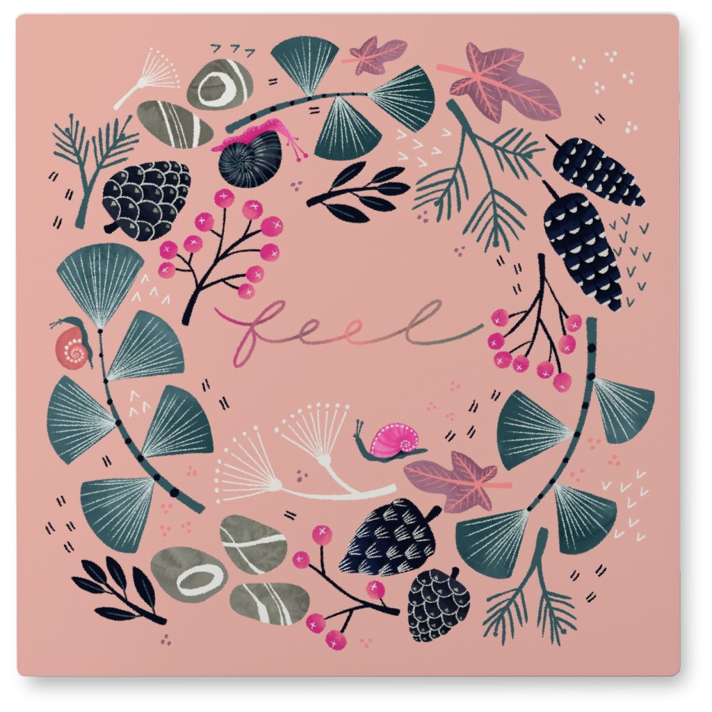 Feel the Forest - Pink Photo Tile, Metal, 8x8, Pink, Bright Pink