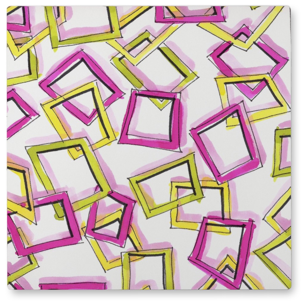 Going Outside the Box - Yellow and Pink Photo Tile, Metal, 8x8, Purple