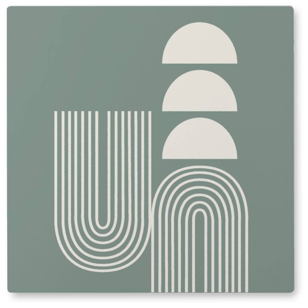 Ups and Downs - Green and Ivory Photo Tile, Metal, 8x8, Green, Classic Green