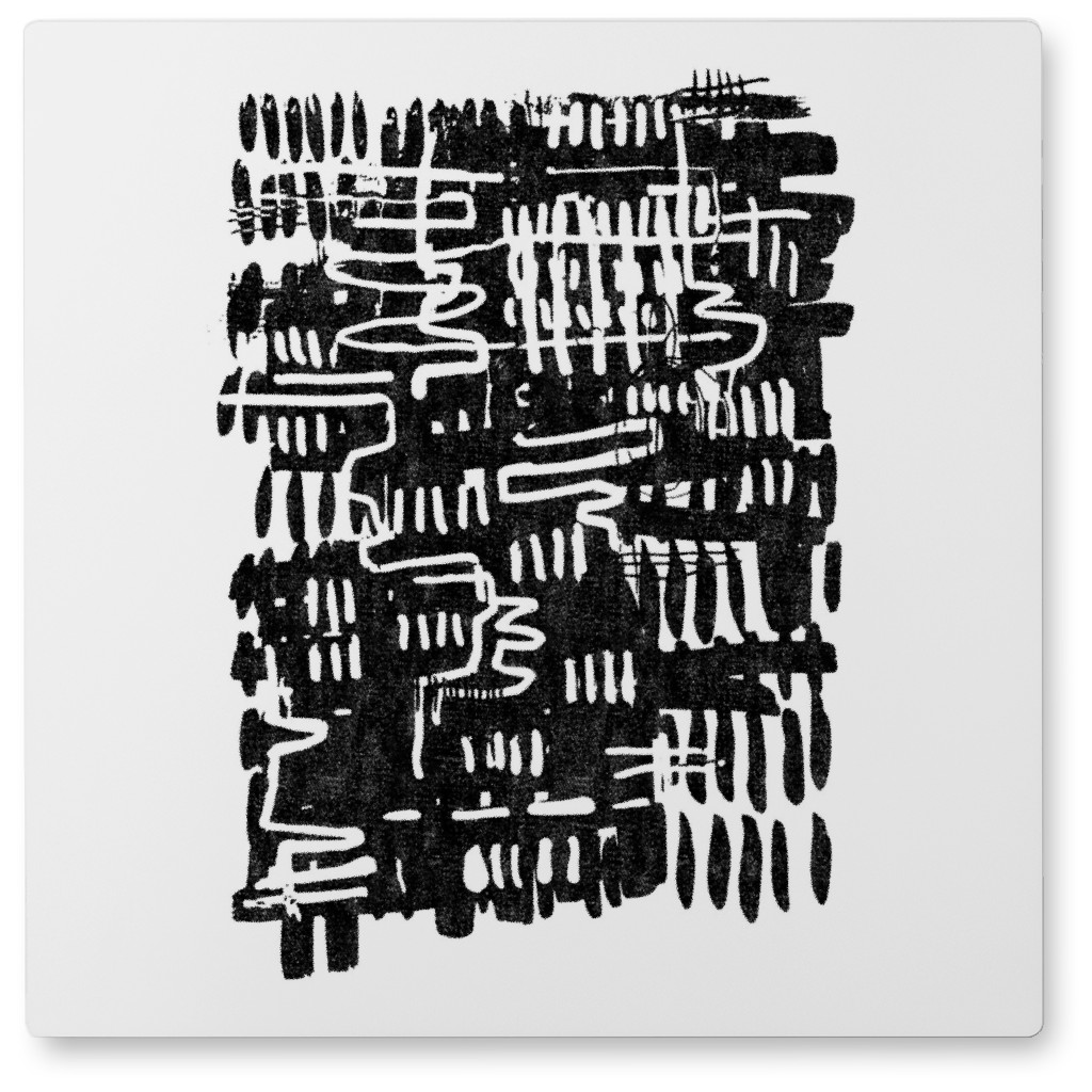 Inky Explorations Map - Black and White Photo Tile, Metal, 8x8, Black, Black