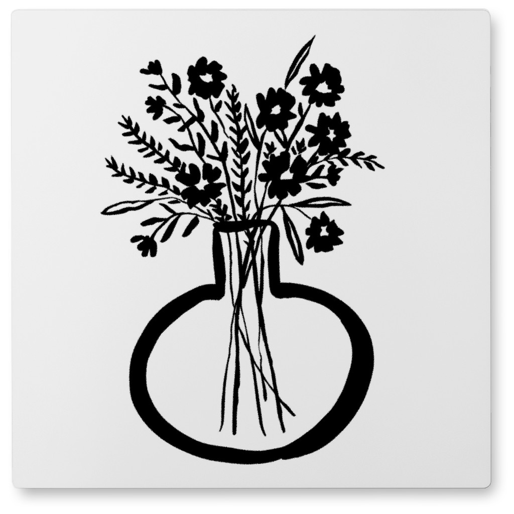 Inky Bouquet - Neutral Photo Tile, Metal, 8x8, White, White