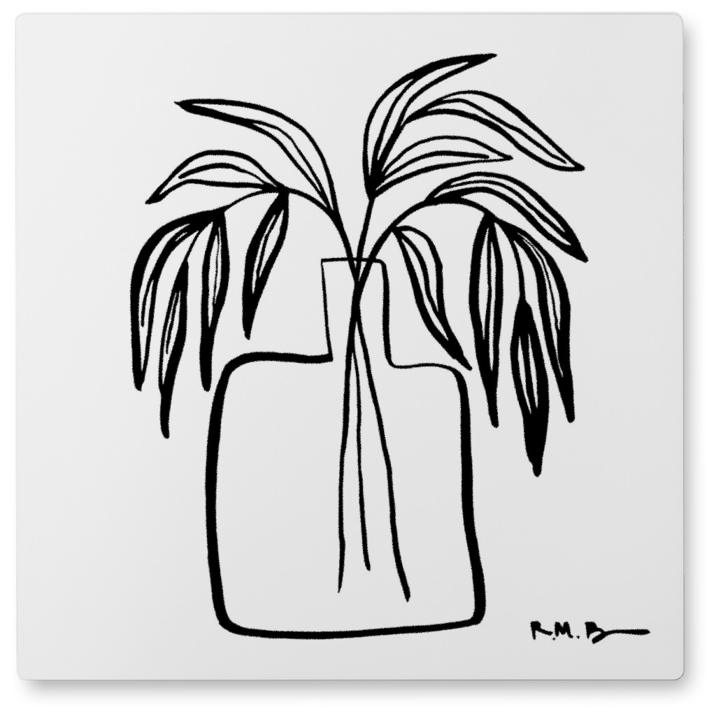 Inky Houseplant Cutting - Neutral Photo Tile, Metal, 8x8, White, White