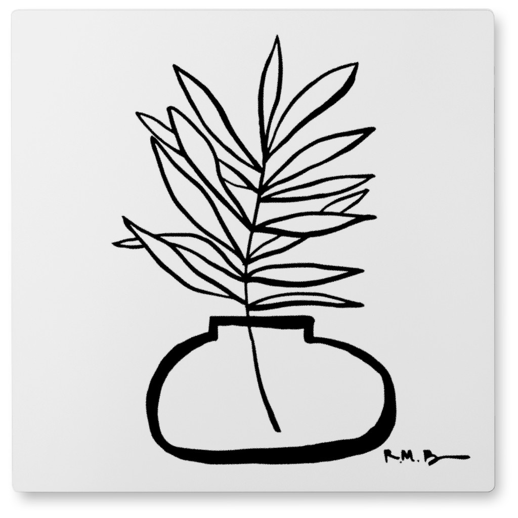 Houseplant Line Art - Neutral Photo Tile, Metal, 8x8, White