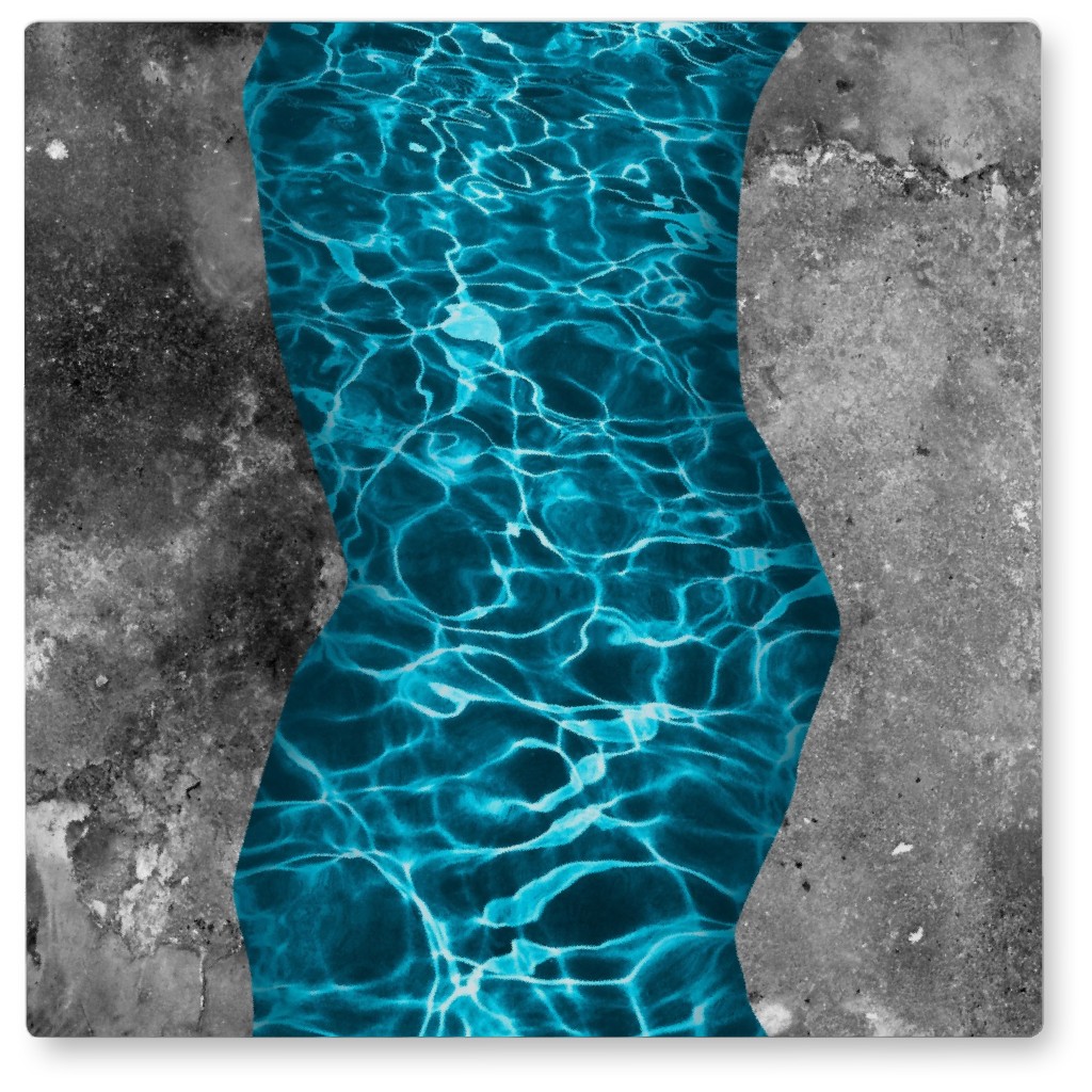 Ravine & River Abstract - Gray and Blue Photo Tile, Metal, 8x8, Blue