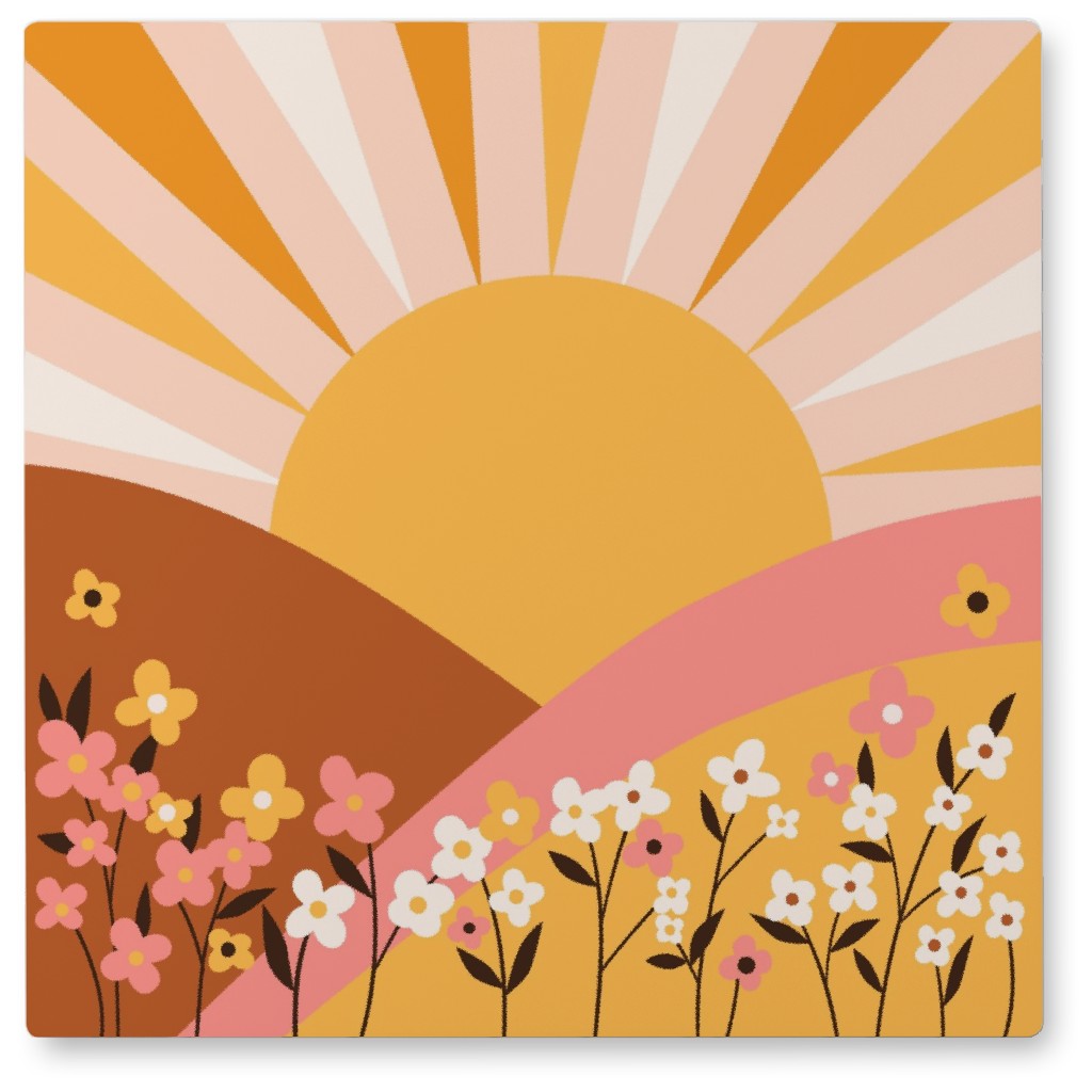 Sunrise - Pink and Orange Photo Tile, Metal, 8x8, Pink