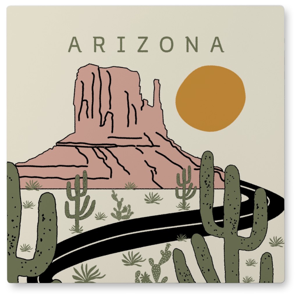 Hello Arizona Photo Tile, Metal, 8x8, Multicolor, Mustard
