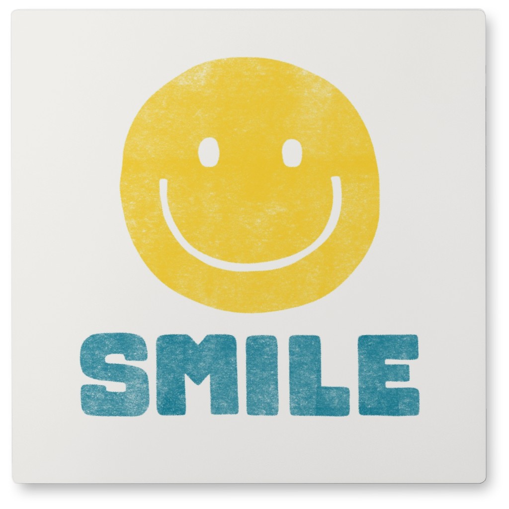 Happy Face Photo Tile, Metal, 8x8, Yellow, Tidal Wave