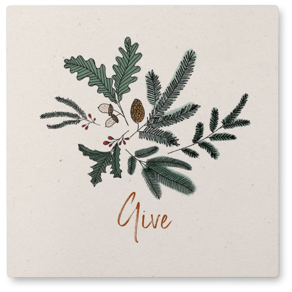 Give Leaves Photo Tile, Metal, 8x8, Beige, Seaweed