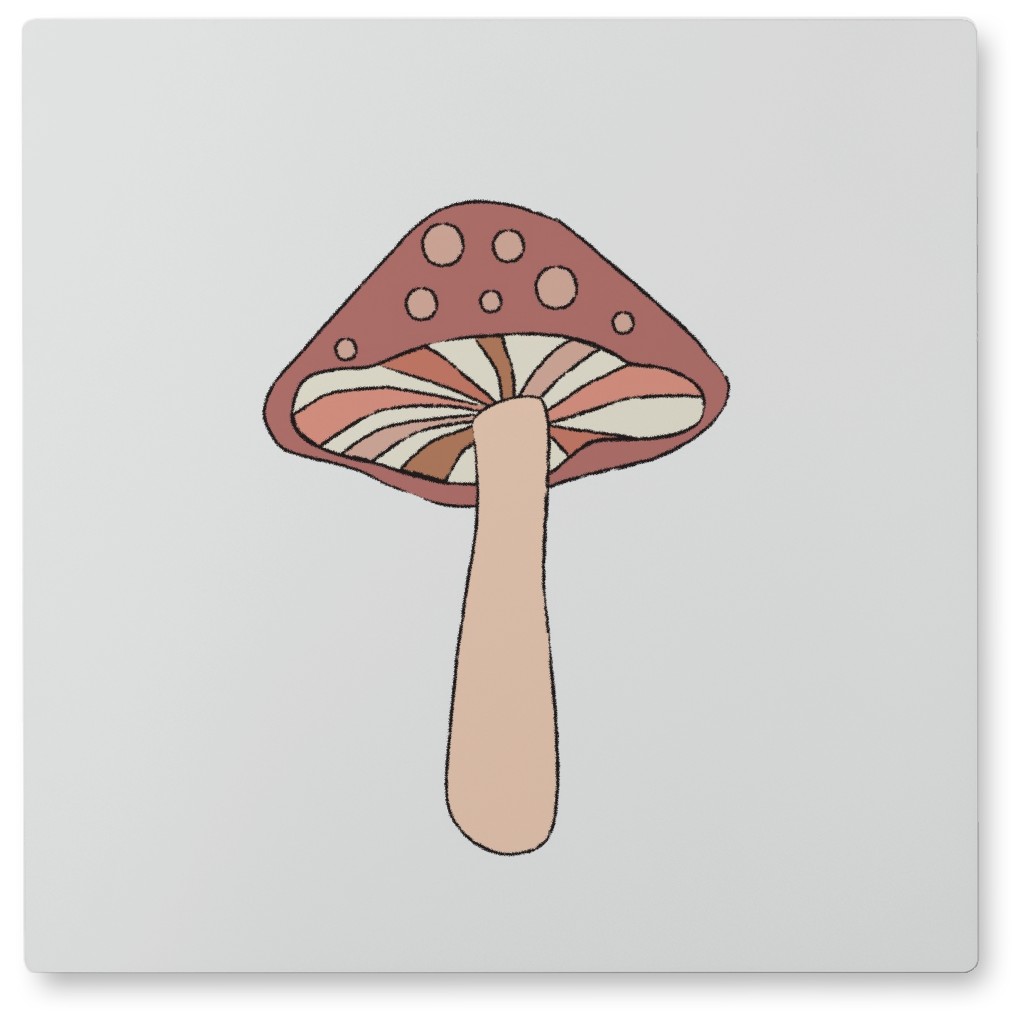 Retro Mushroom Photo Tile, Metal, 8x8, Pink, Faded Rose