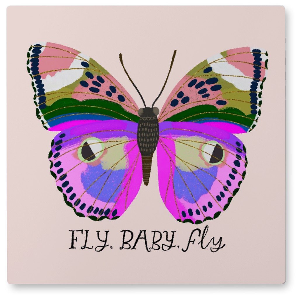 Butterfly Fly Baby Fly - Pink Photo Tile, Metal, 8x8, Pink
