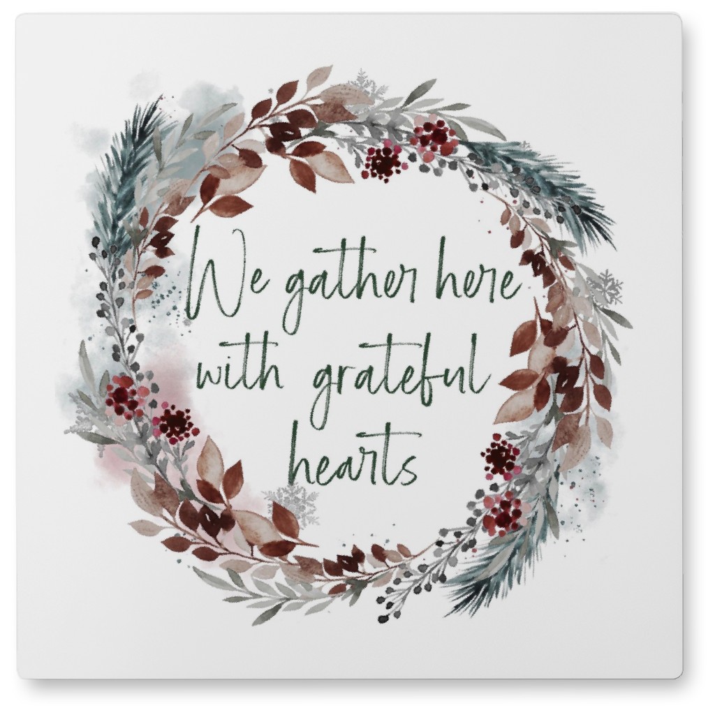 Gather Here With Grateful Hearts Leaves - Multi Photo Tile, Metal, 8x8, Gray