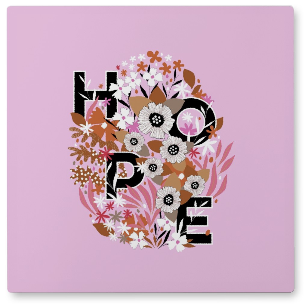Floral Hope Photo Tile, Metal, 8x8, Pink