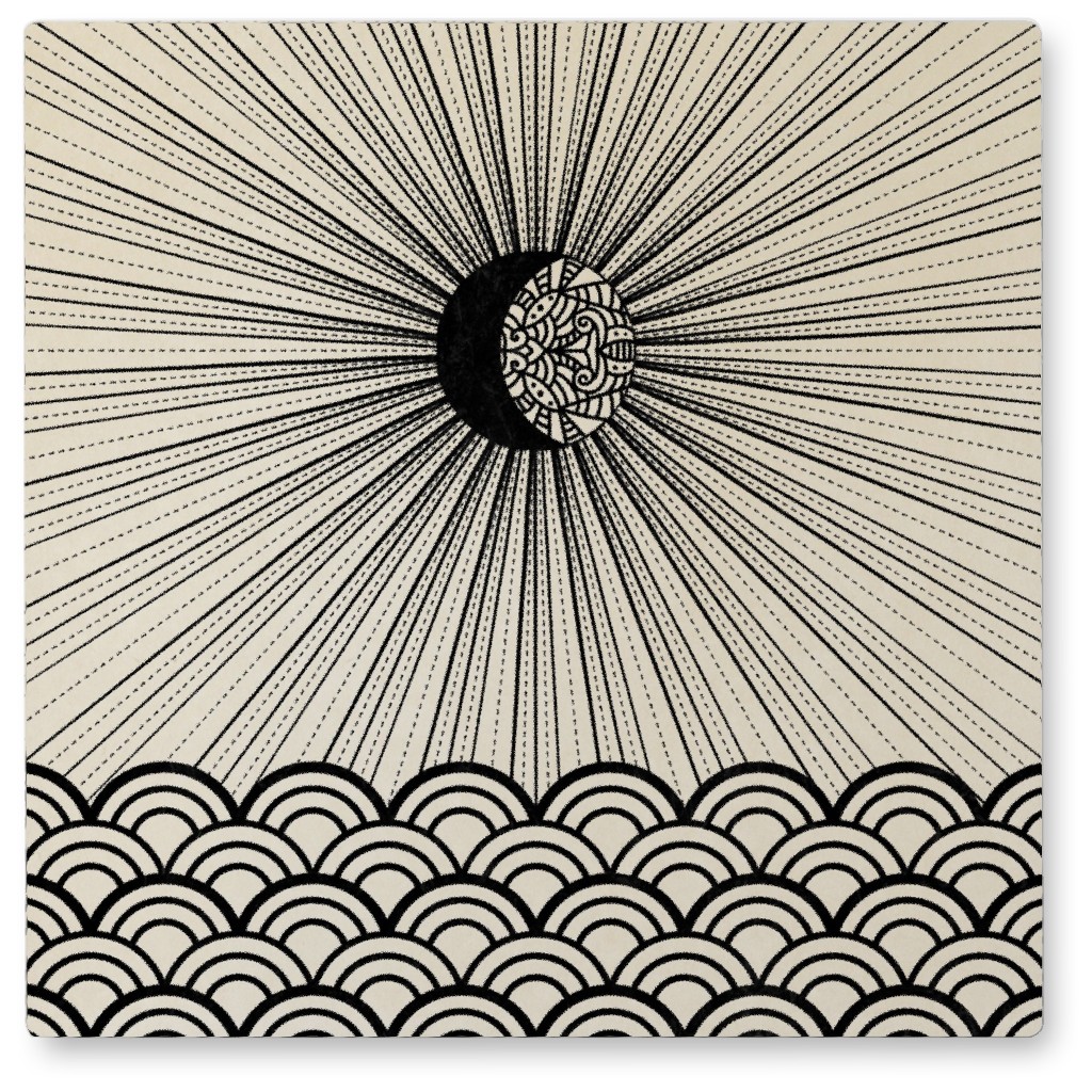 Moon Scene Photo Tile, Metal, 8x8, Beige, Pebble