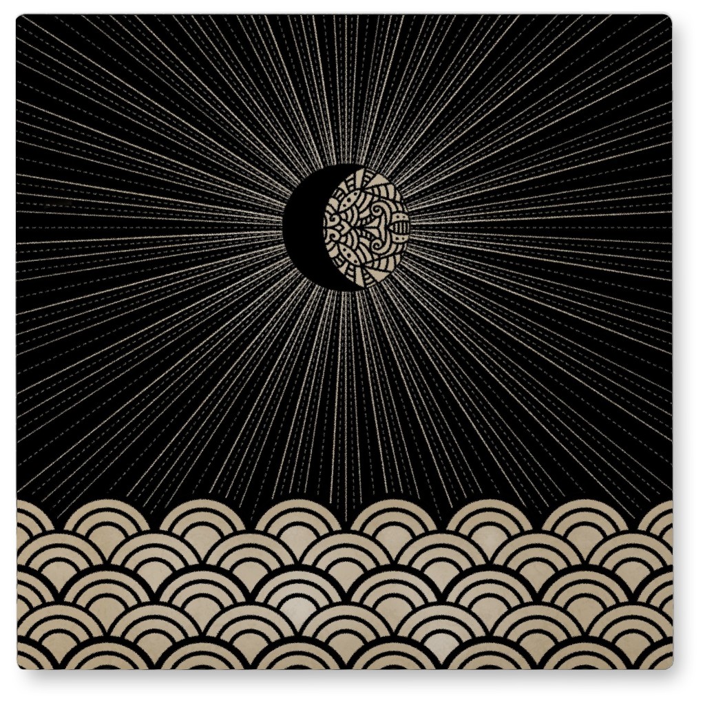 Moon Scene Photo Tile, Metal, 8x8, Black, Rich Black