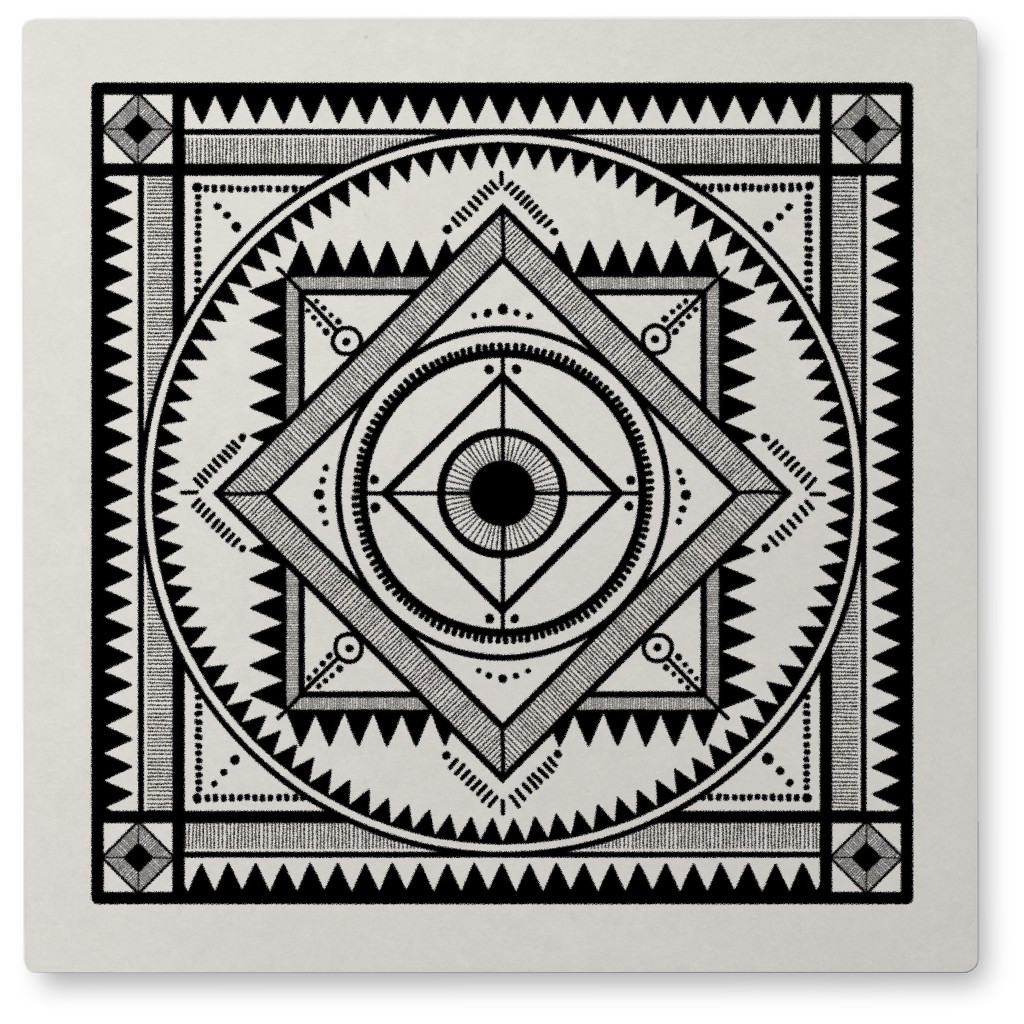 Tribal Geometric Tile Iii Photo Tile, Metal, 8x8, Beige, Antique White