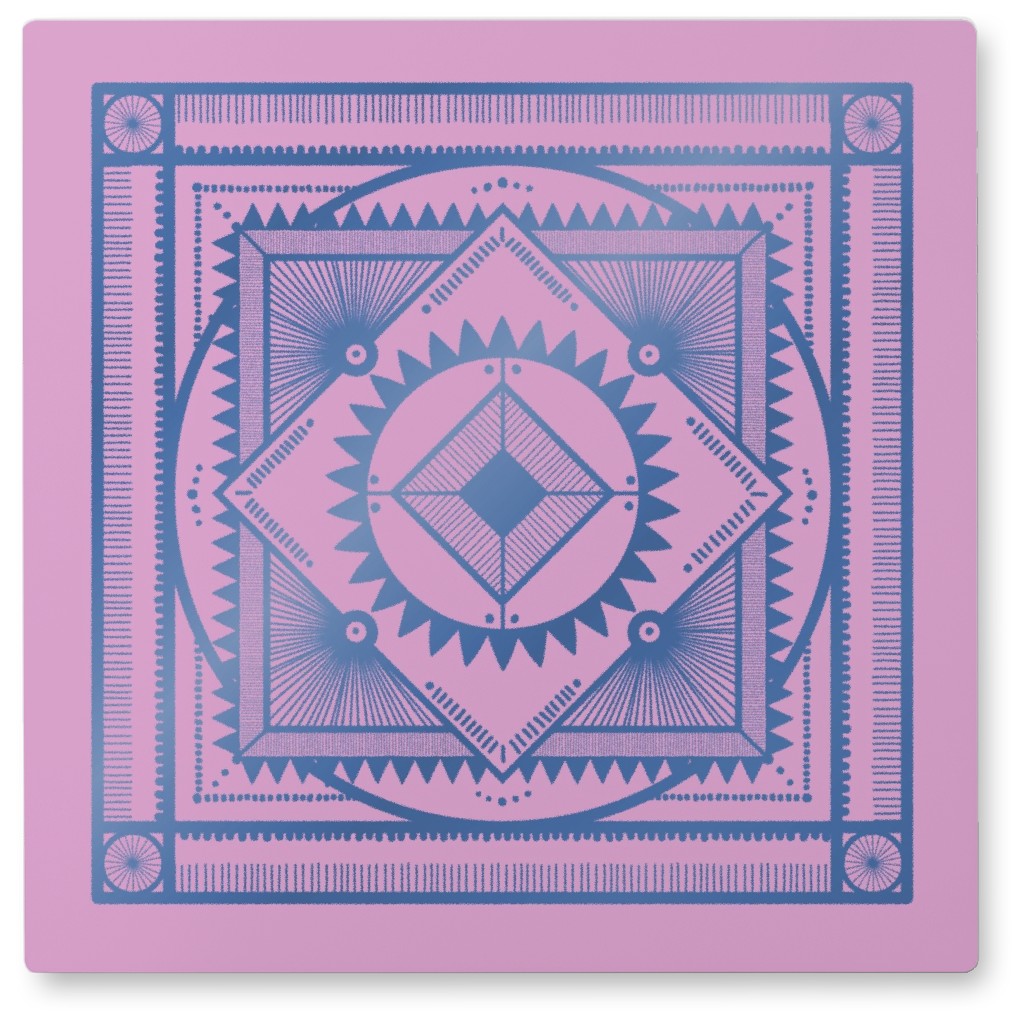 Tribal Geometric Tile Ii Photo Tile, Metal, 8x8, Pink