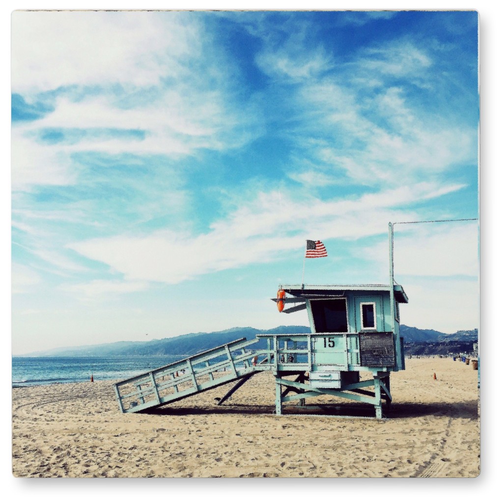 Post on the Beach Photo Tile, Metal, 8x8, Blue