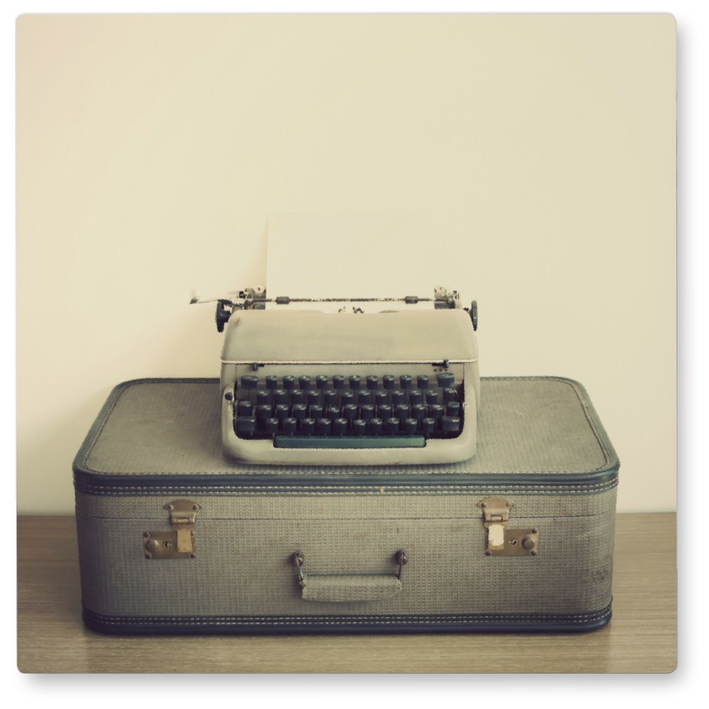 Vintage Typewriter Photo Tile, Metal, 8x8, Beige