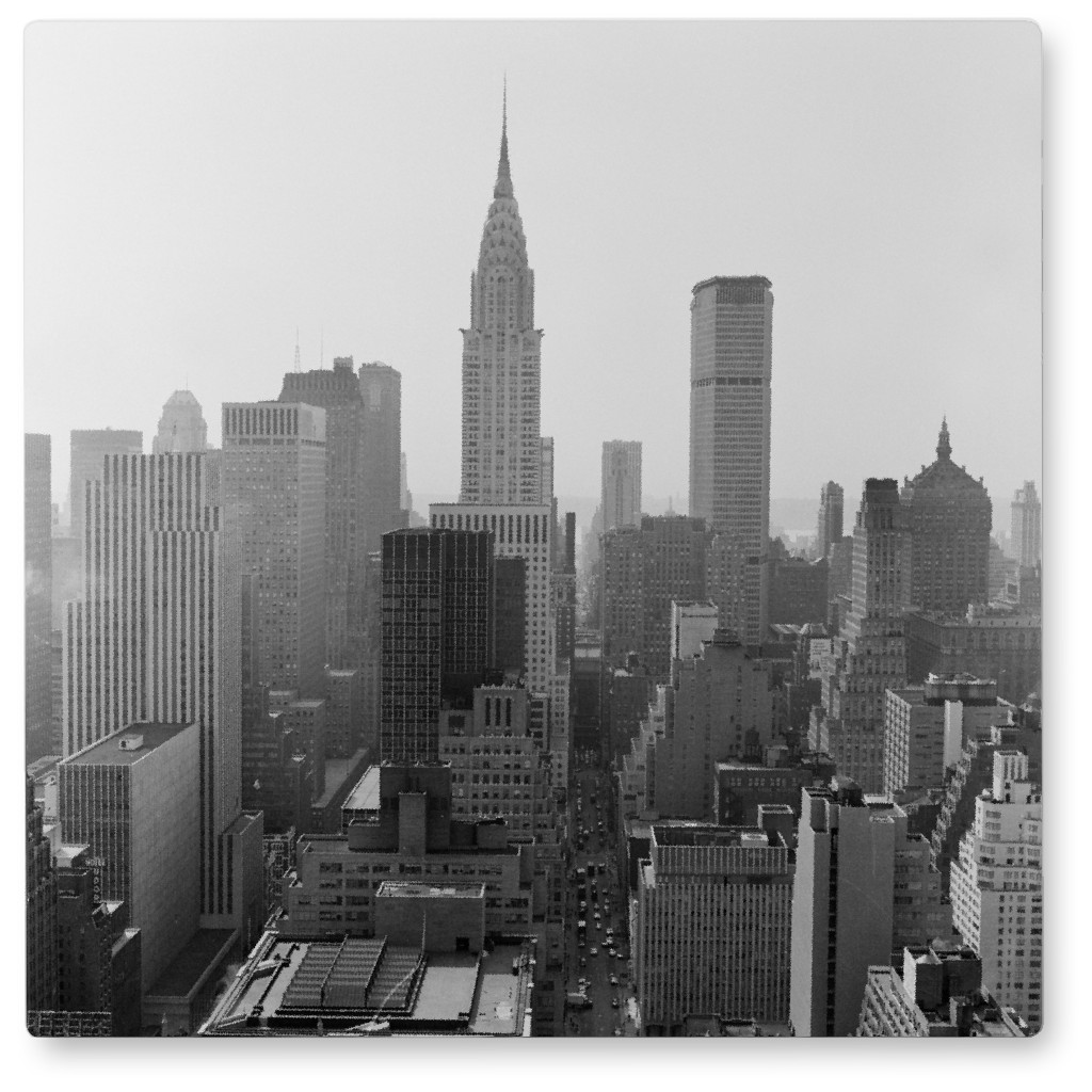 Hazy New York Skyline Photo Tile, Metal, 8x8, Gray