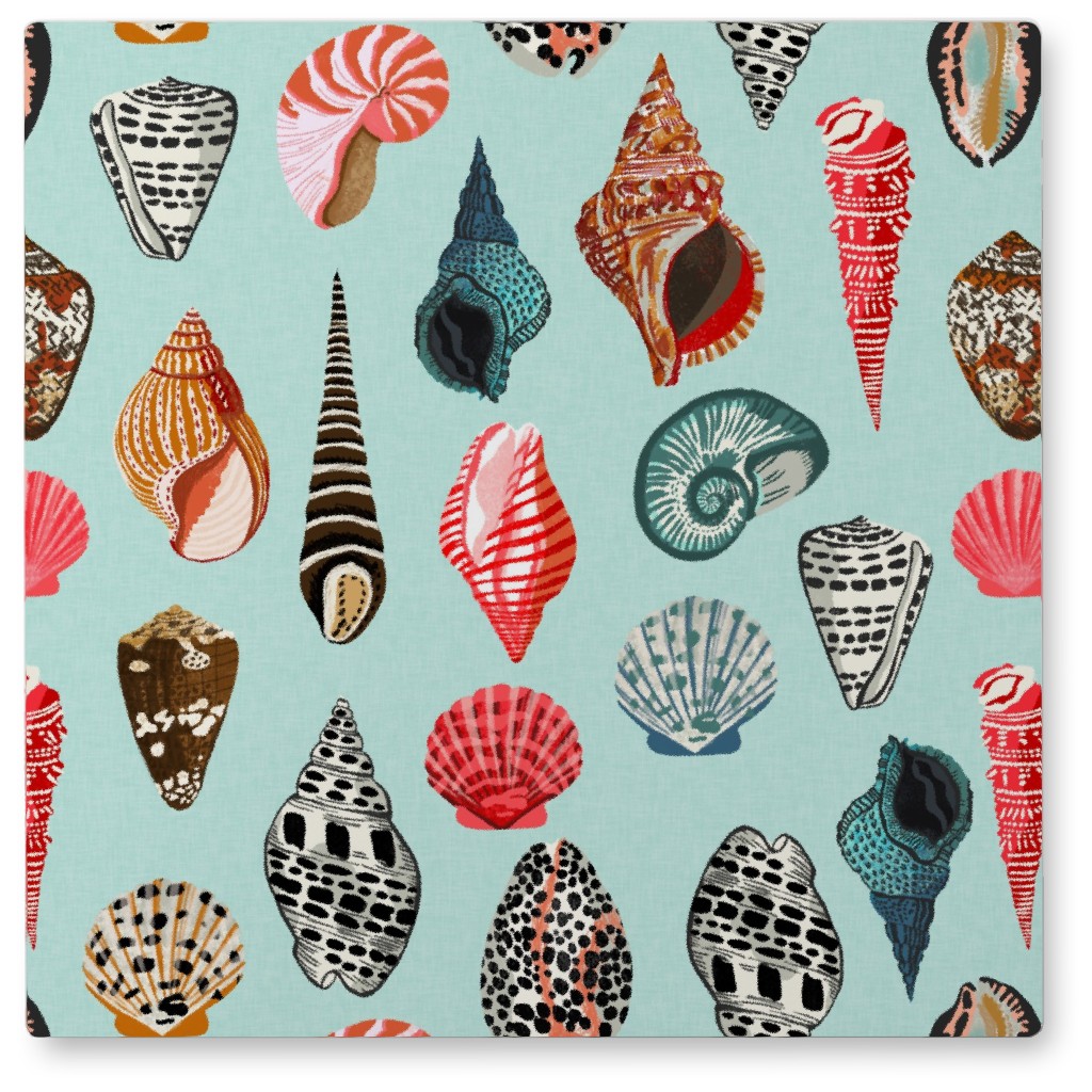 Seashells Beach Summer - Mint Photo Tile, Metal, 8x8, Multicolor