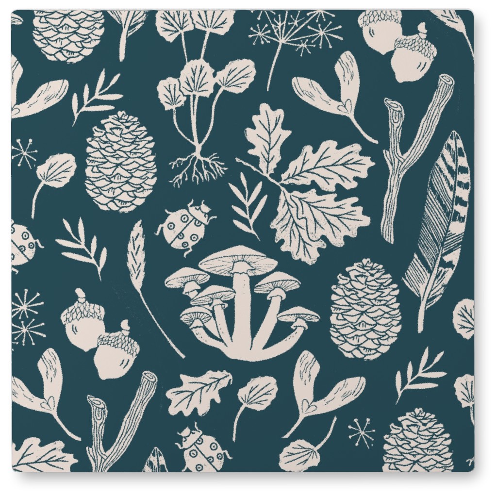 Nature Walk in Autumn - Blue and Cream Photo Tile, Metal, 8x8, Blue, True Blue