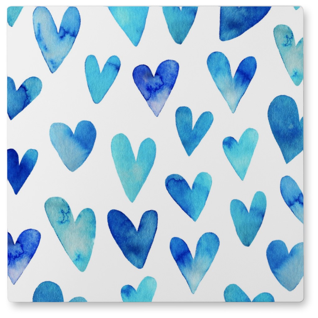 Blue Ombre Hearts - Blue Photo Tile, Metal, 8x8, Blue