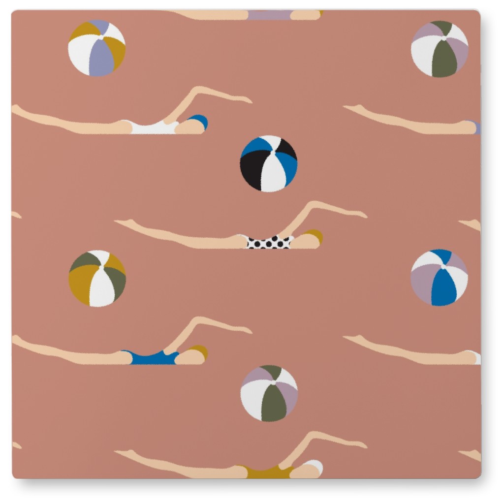 New Nautical Beach Babes - Muddy Clay Photo Tile, Metal, 8x8, Pink, Bright Pink