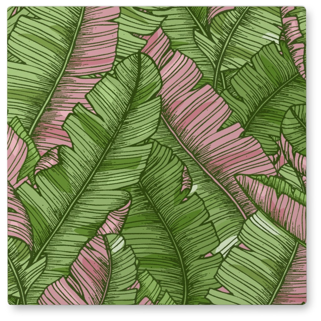 Banana Leaf - Pink Photo Tile, Metal, 8x8, Green