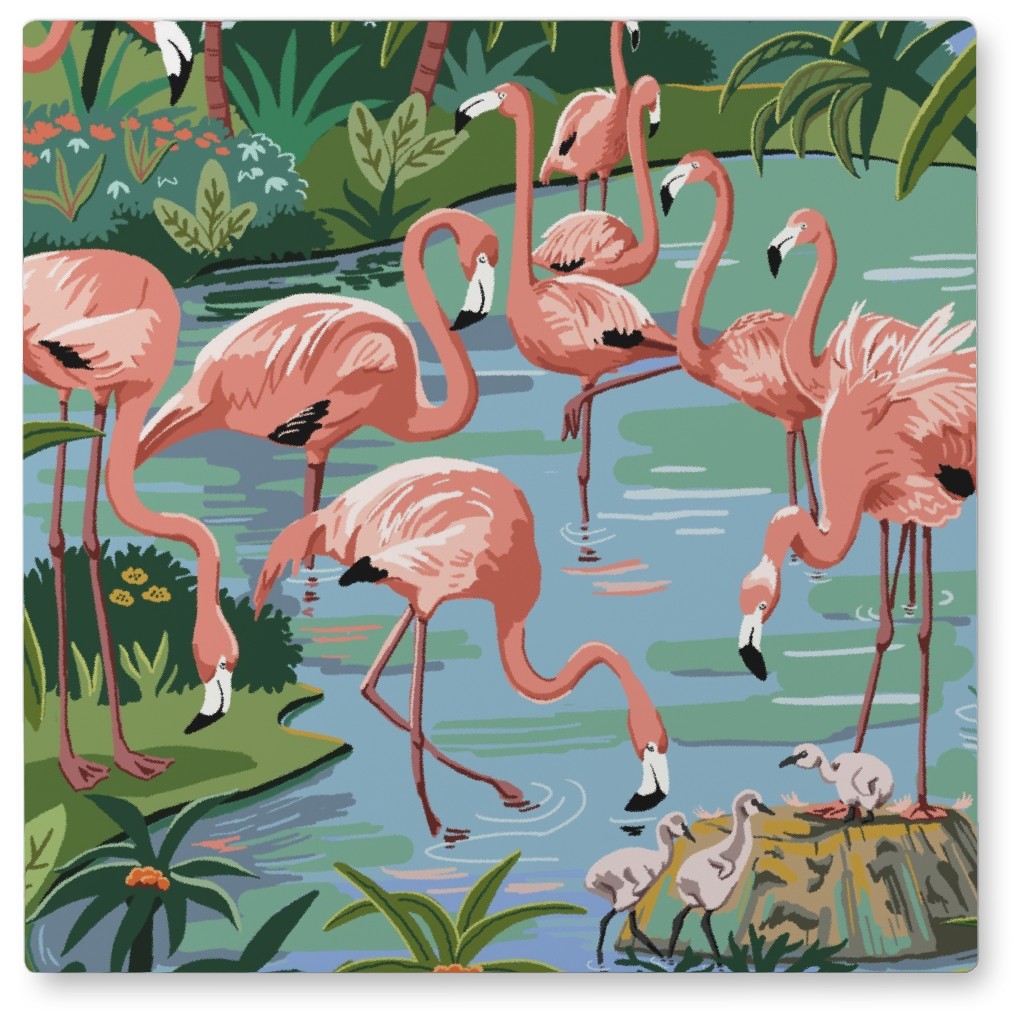 Flamingo Lagoon - Multi Photo Tile, Metal, 8x8, Multicolor