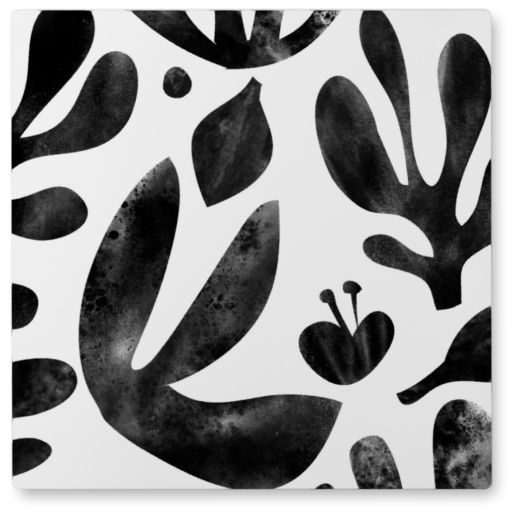 Flower Cutouts - Light Photo Tile, Metal, 8x8, Black