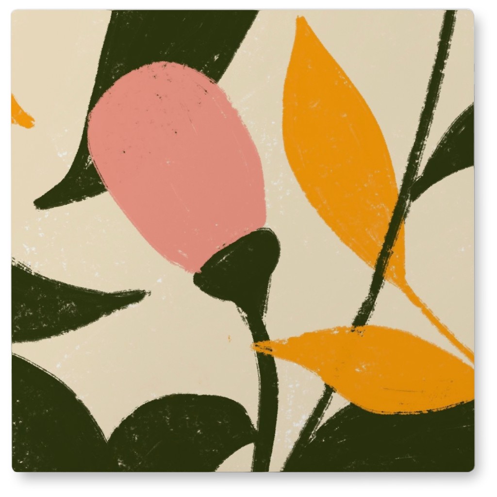 Mid Century Garden Floral Blooms - Pink Photo Tile, Metal, 8x8, Pink, Bright Pink