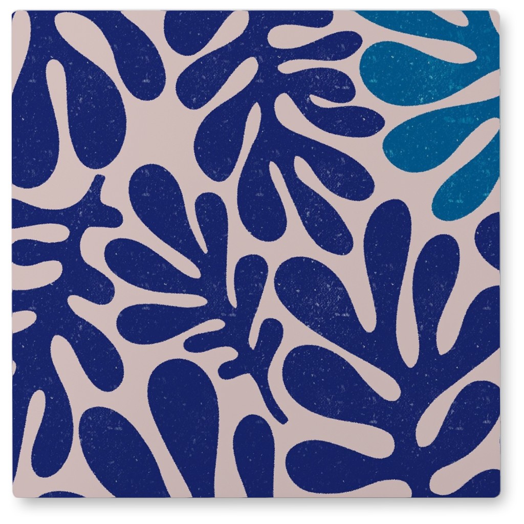 Organic Leaves - Blue Photo Tile, Metal, 8x8, Blue