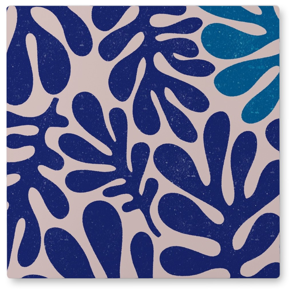 Organic Leaves - Blue Photo Tile, Metal, 8x8, Blue, True Blue