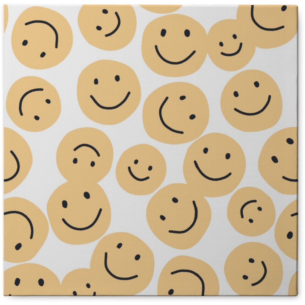 Happy Smiley Faces - Yellow Photo Tile, Canvas, 8x8, Yellow