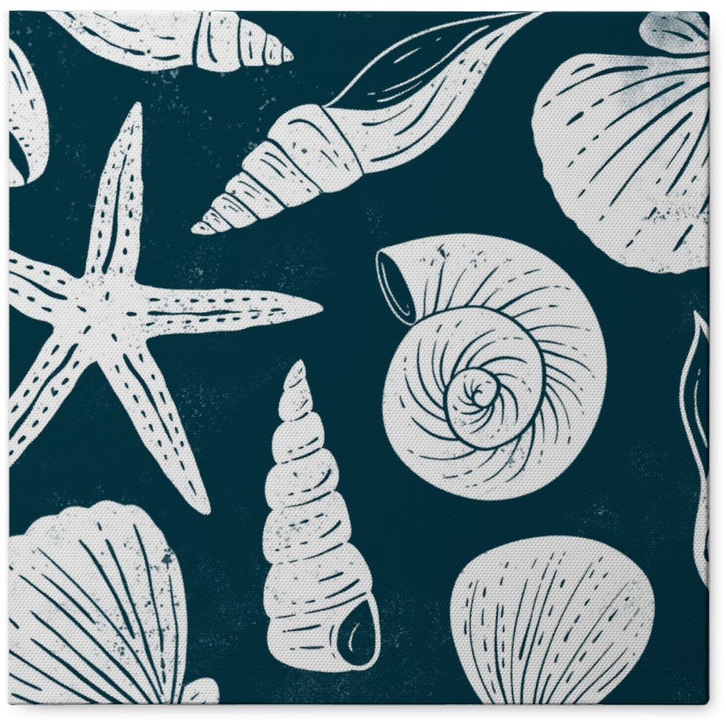 Textured Ocean Seashells - Dark Blue Photo Tile, Canvas, 8x8, Blue