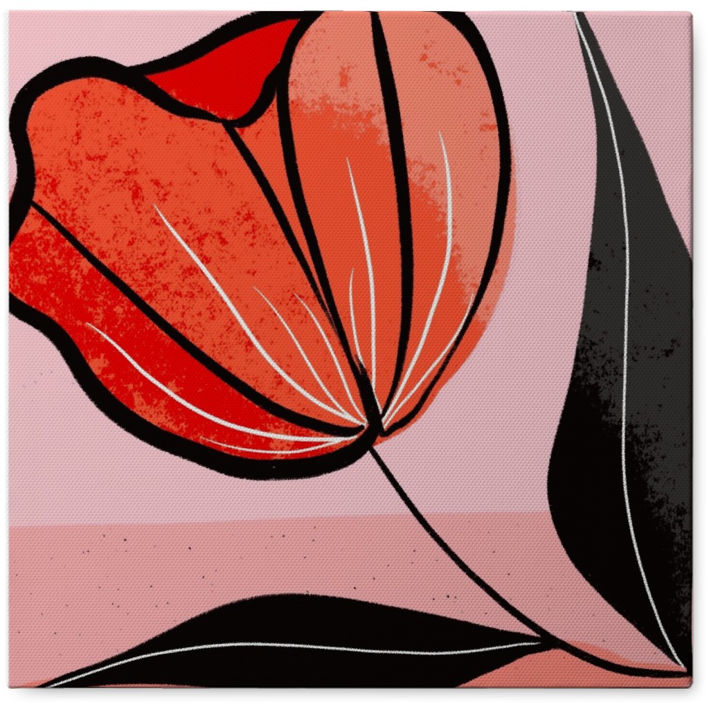 Floral Shadow - Red and Pink Photo Tile, Canvas, 8x8, Pink