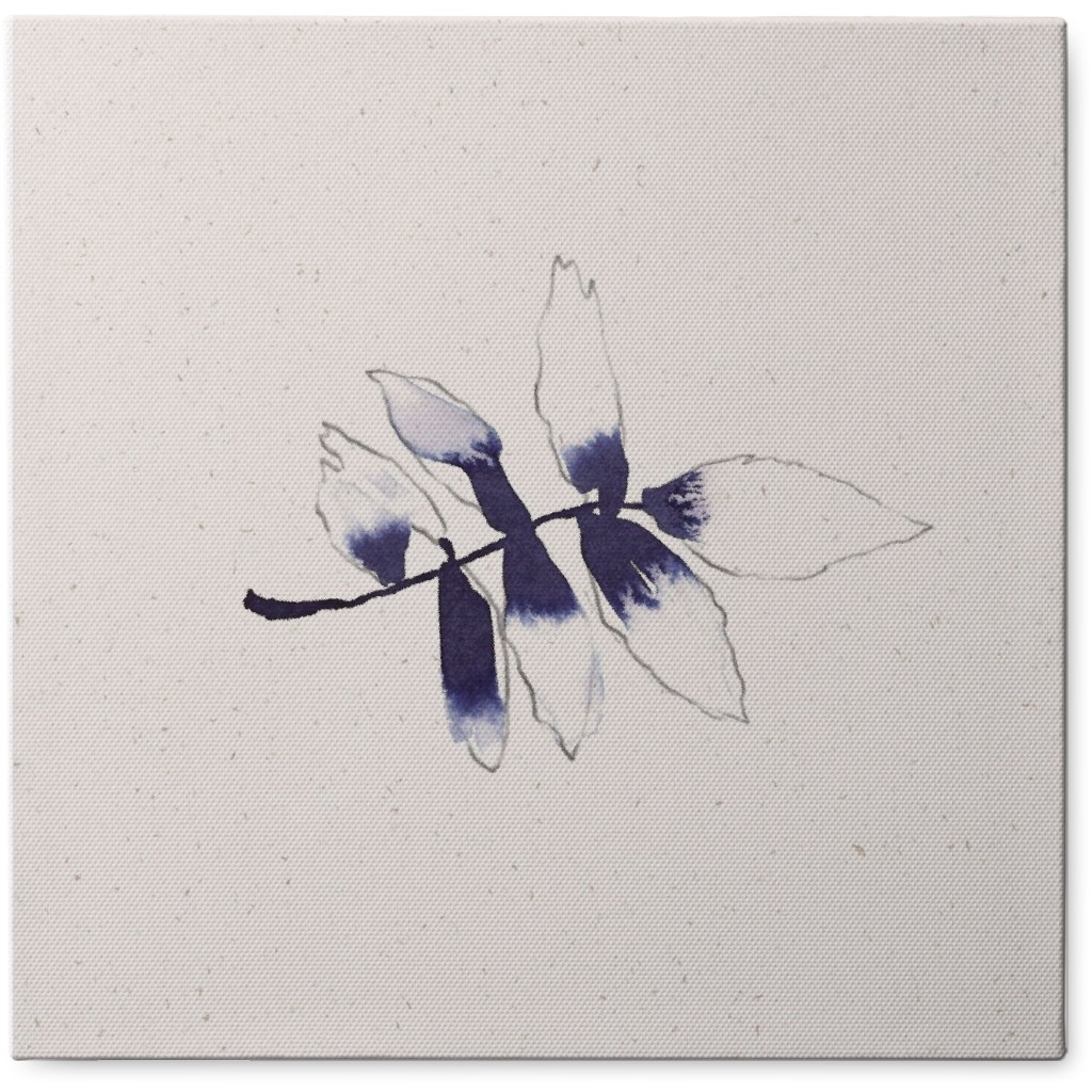 Watercolor Delicate Leaves - Indigo Photo Tile, Canvas, 8x8, Blue