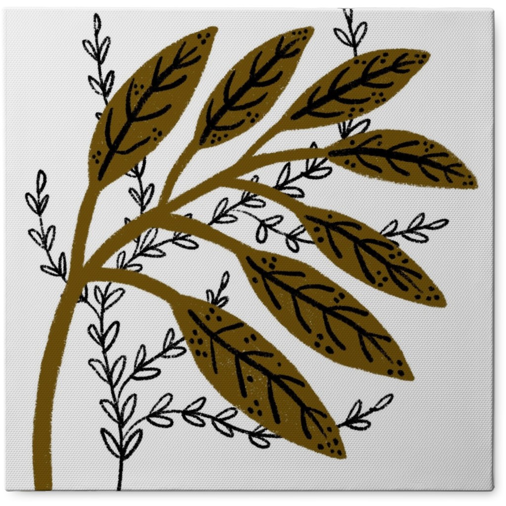 Minimalist Sprig - Brown on White Photo Tile, Canvas, 8x8, Green
