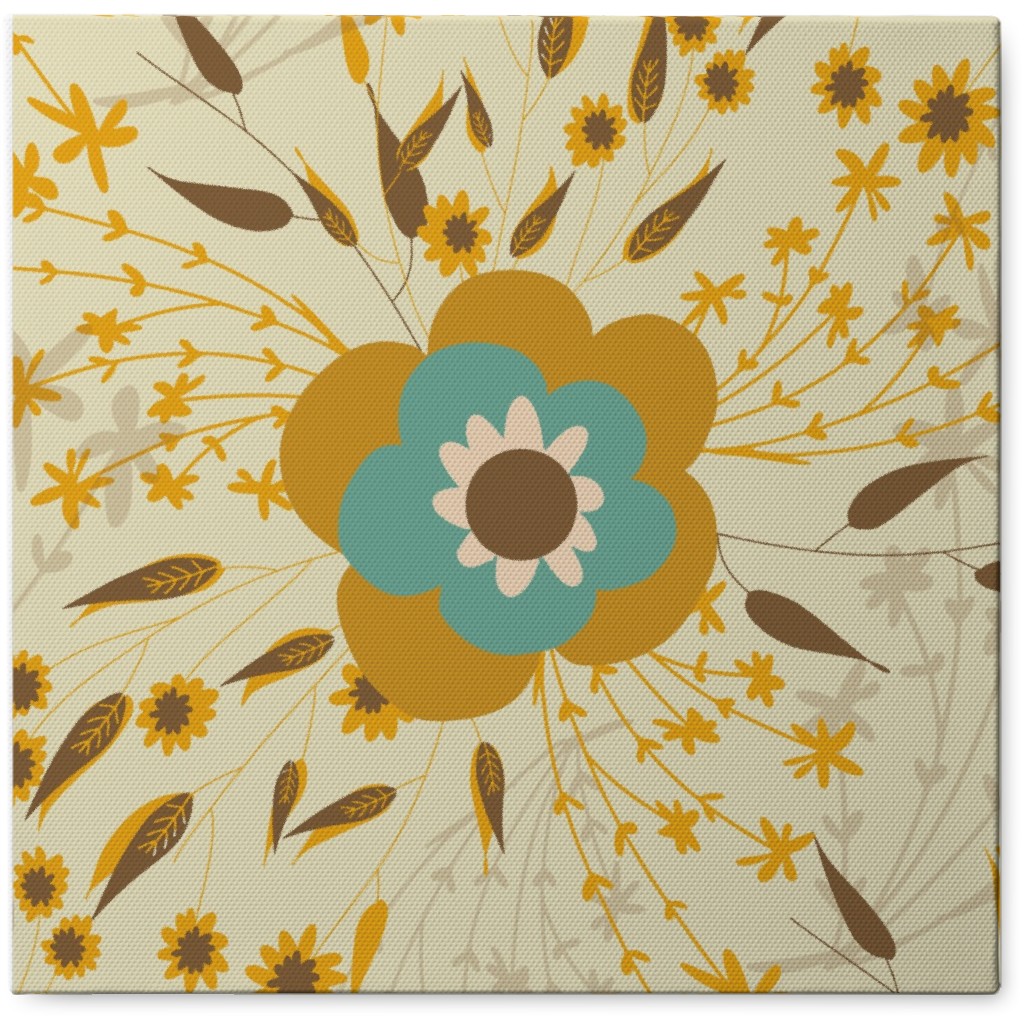 70s Flower Bouquet Photo Tile, Canvas, 8x8, Yellow