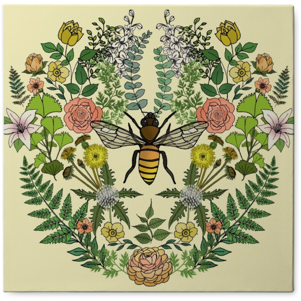 Honey Bee Garden - Multi on Yellow Photo Tile, Canvas, 8x8, Multicolor