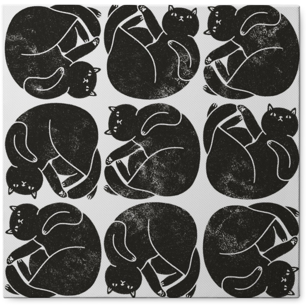 Lazy Black Cats - Black and White Photo Tile, Canvas, 8x8, Black