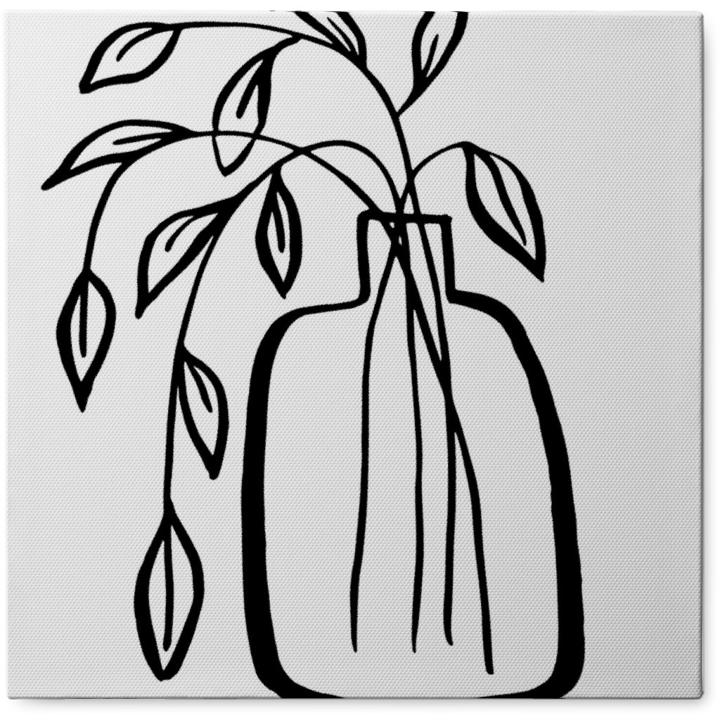 Line Art of Houseplant - Neutral Photo Tile, Canvas, 8x8, White
