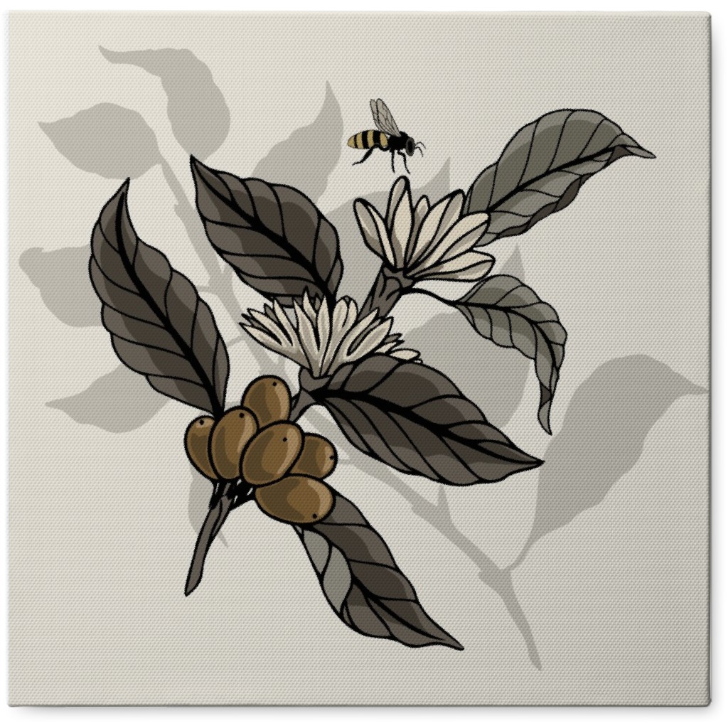 Coffee Plant With Bee - Neutral Photo Tile, Canvas, 8x8, Beige