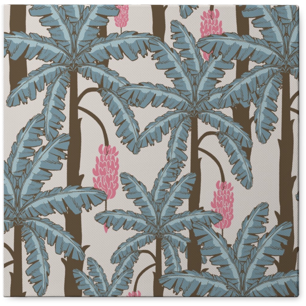 Vintage Tropical Banana Trees - Blue and Pink Photo Tile, Canvas, 8x8, Blue