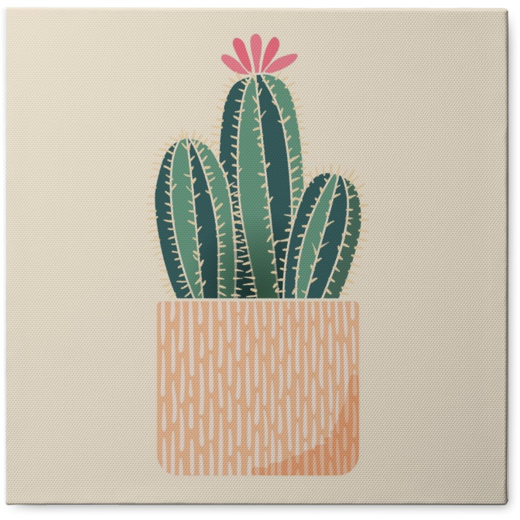 Cacti in Pot - Neutral Photo Tile, Canvas, 8x8, Beige