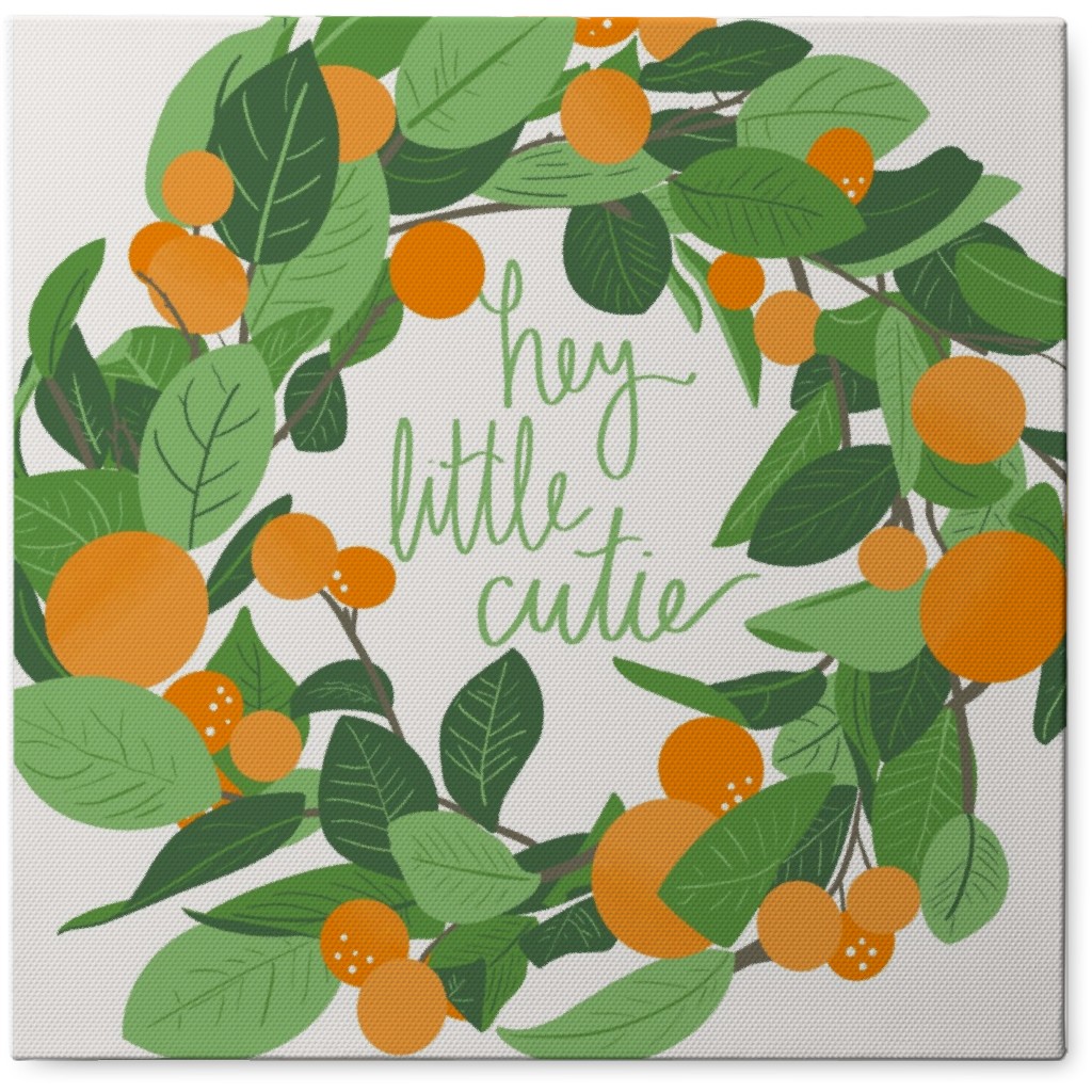 Hey Little Cutie - Green and Orange Photo Tile, Canvas, 8x8, Green