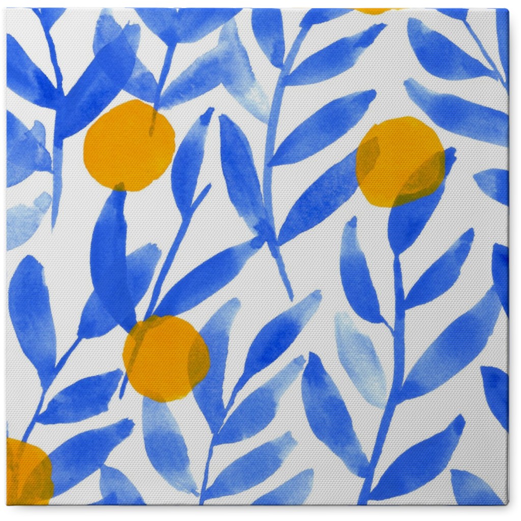 Modern Lemons - Blue and Yellow Photo Tile, Canvas, 8x8, Blue