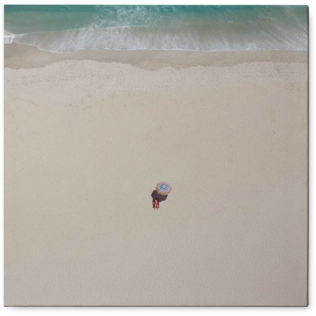 Beach Umbrella Meets the Sea Photo Tile, Canvas, 8x8, Beige