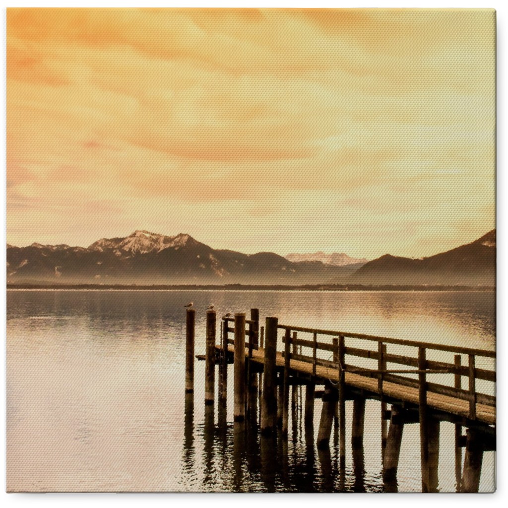 a Dock With a Sunset View Photo Tile, Canvas, 8x8, Orange